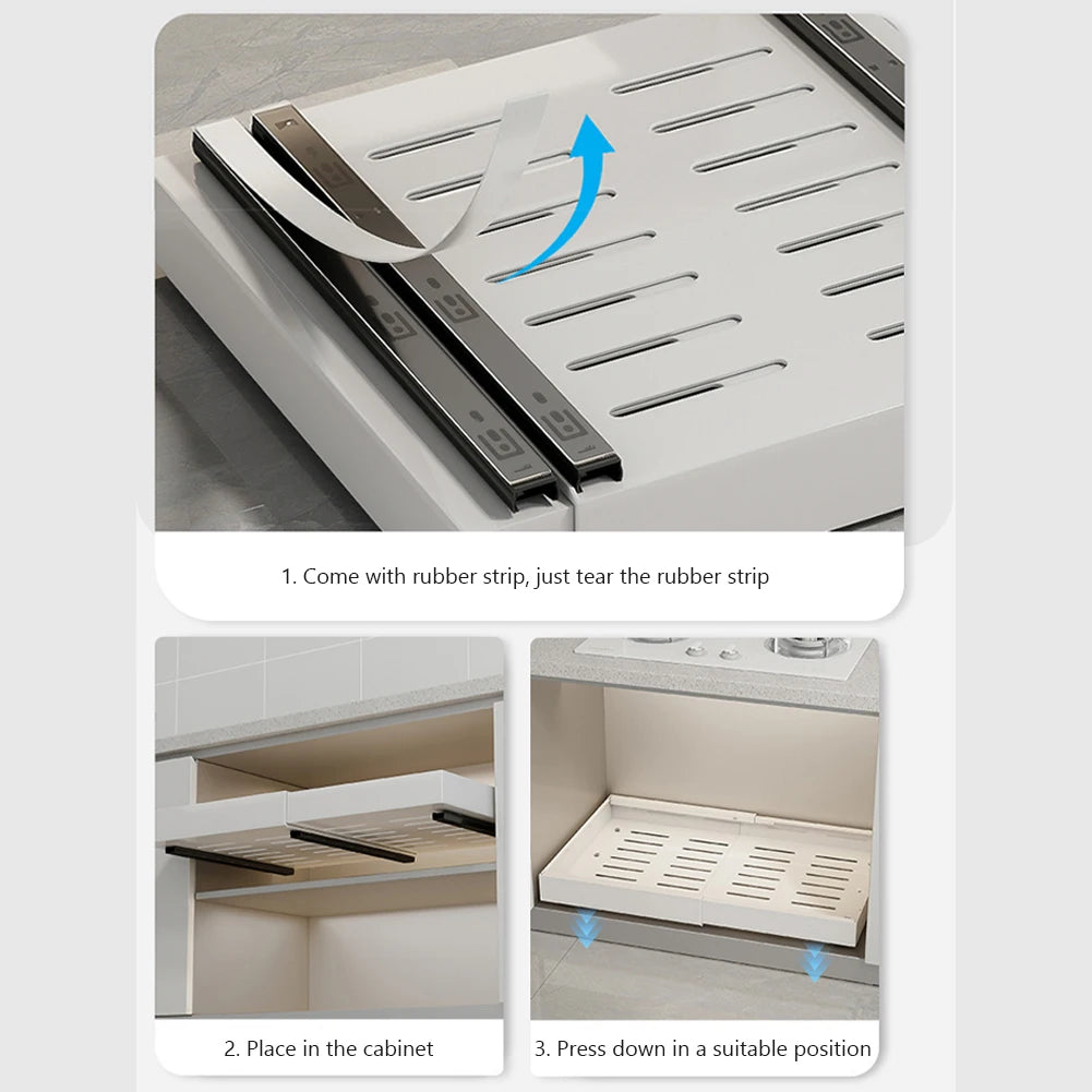 Schubladen-Schrank-Organizer ausziehbare ausziehbare Gleitschiene aus Kohlenstoffstahl unter der Spüle, Aufbewahrungsregal für Küchenschrank