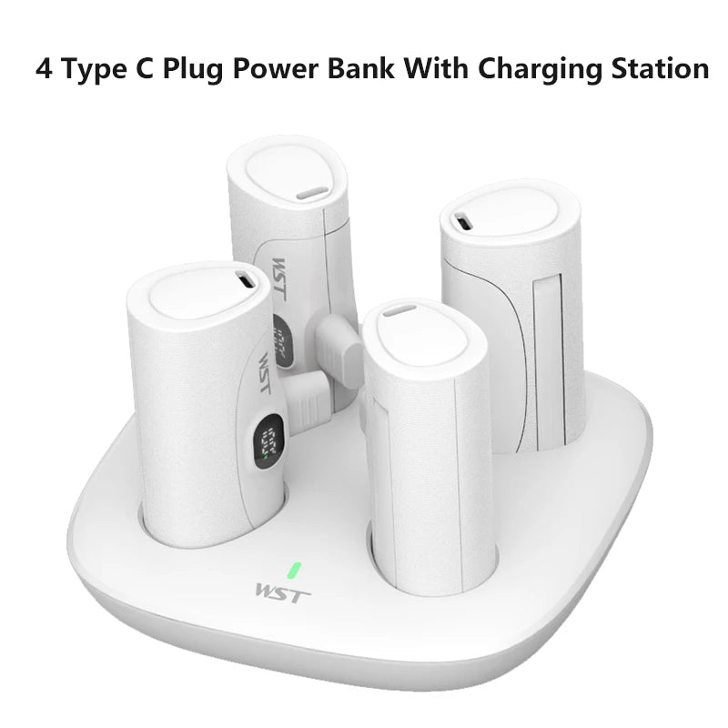 4 x 5000 mAh Mini-Powerbank mit Ladestation, tragbar, PD 20 W, Schnellladegerät, Powerbank für iPhone 16 x Samsung Xiaomi Poverbank