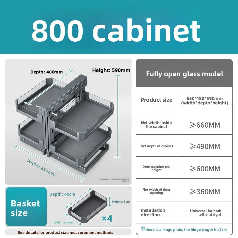 Eckkorb, Küchenschrank, komplett ausziehbar, Aufbewahrungsregal mit zwei Schubladen, Eckkorb