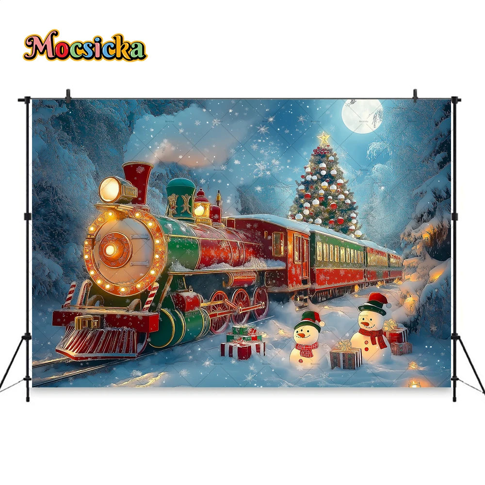 Weihnachten bunte Zug Hintergrund Fotografie Silvester Schneemann Weihnachtsbaum Geschenk Hintergrund Stand Kinder Winter Geburtstag Foto