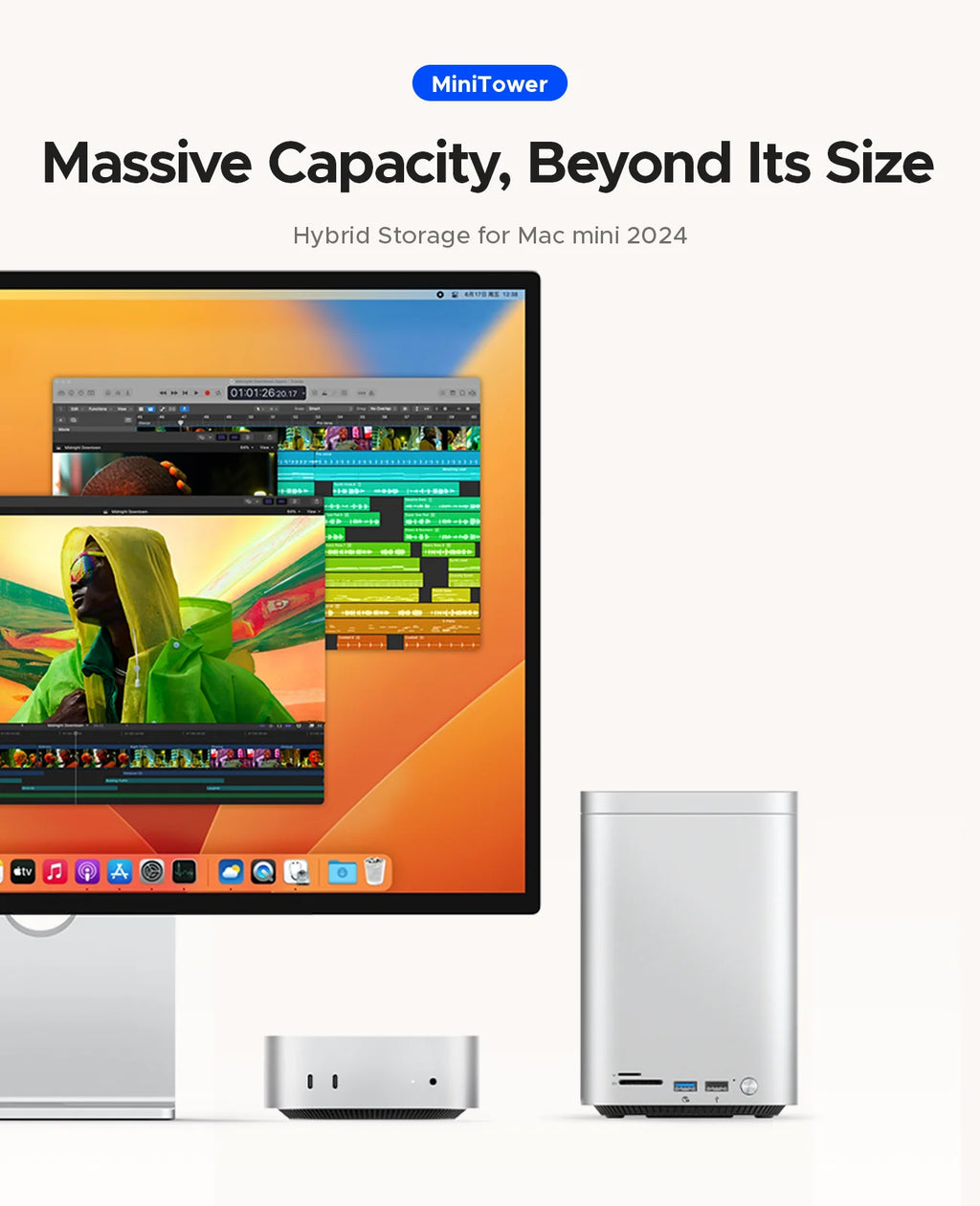 ORICO MiniTower für Mac Mini M4 Pro Dockingstation mit M.2 SSD Typ C Dockingstation Desktop Hybrid-Speichersystem DAS