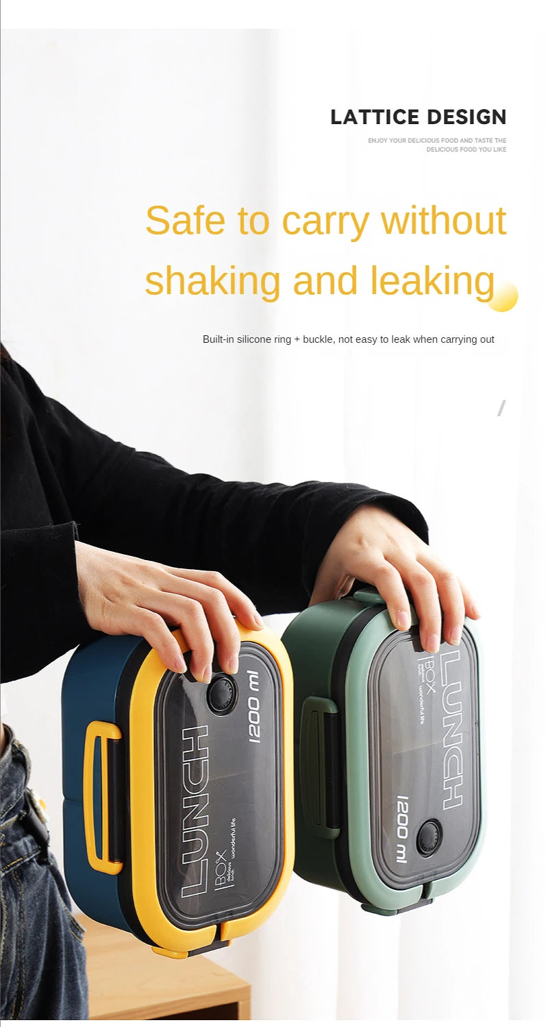 1200ml 2-lagige Bento-Brotdose mit Löffel gabel, tragbare auslaufs ichere Büro camping für Kinder mit hoher Kapazität