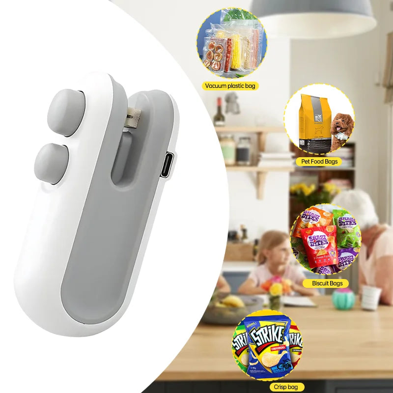 Mini-Versiegelungsmaschine, Schnittversiegelung, doppelt verwendbar, zum Versiegeln von Lebensmitteln, Artefakten, Snacks, feuchtigkeitsfreier Versiegeler, Druckknopf-Versiegelungsmaschine aus Kunststoff
