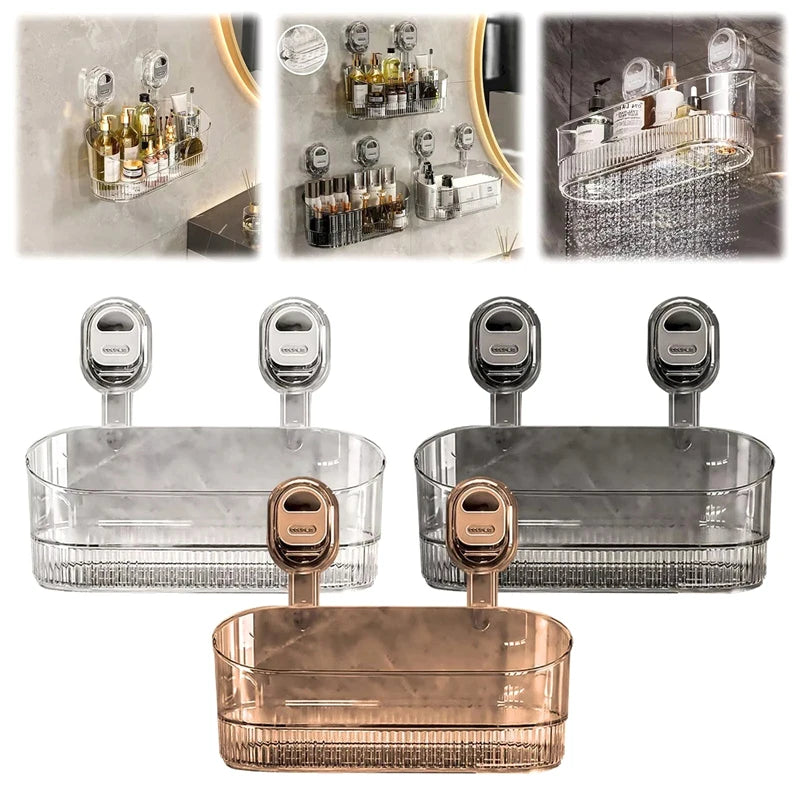Badezimmer-Saugnapf-Aufbewahrungsbox ohne Bohren, großes Fassungsvermögen und stark tragendes, multifunktionales, wandmontiertes Regalregal mit Saugnapf