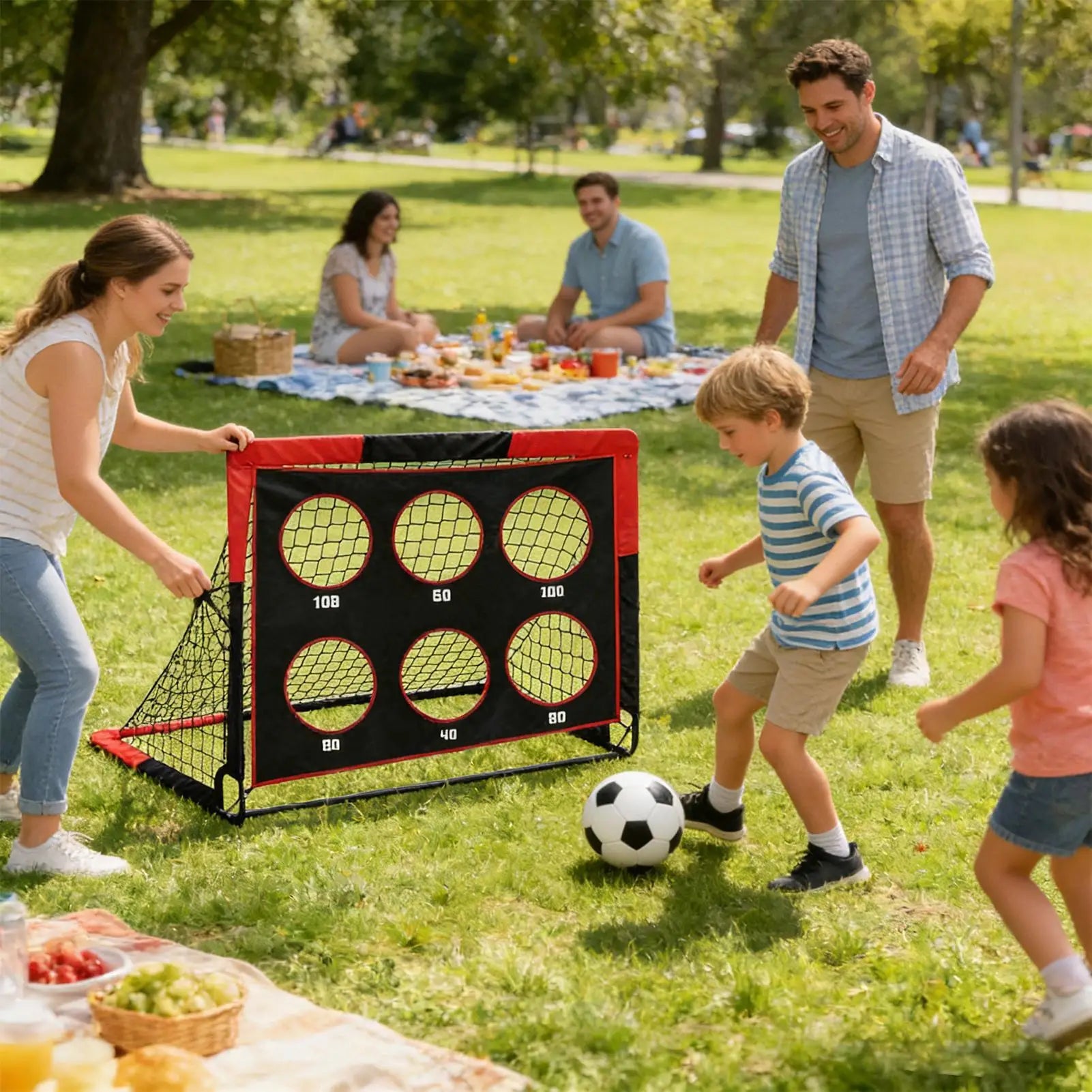 Pop-Up Fußballtor mit Zielscheibe – 122×91cm, faltbar, tragbar, Schwarz/Rot, für Kinder & Garten