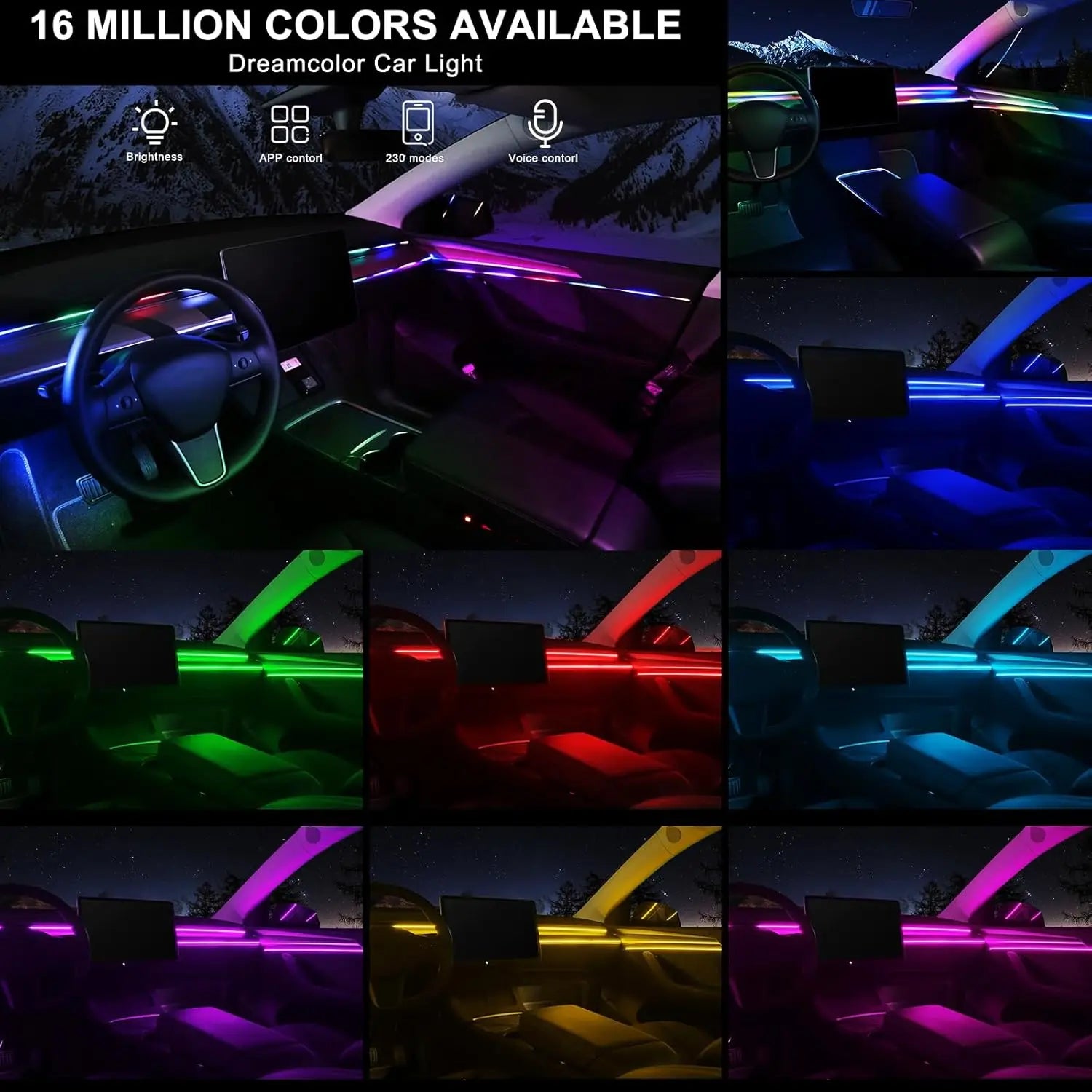 VASTFIRE Starlight Auto-Ambientebeleuchtung – Glasfaser-Fußmatten, RGB-Lichtleiste & Faserlampen | App & Fernbedienung | CE & RoHS