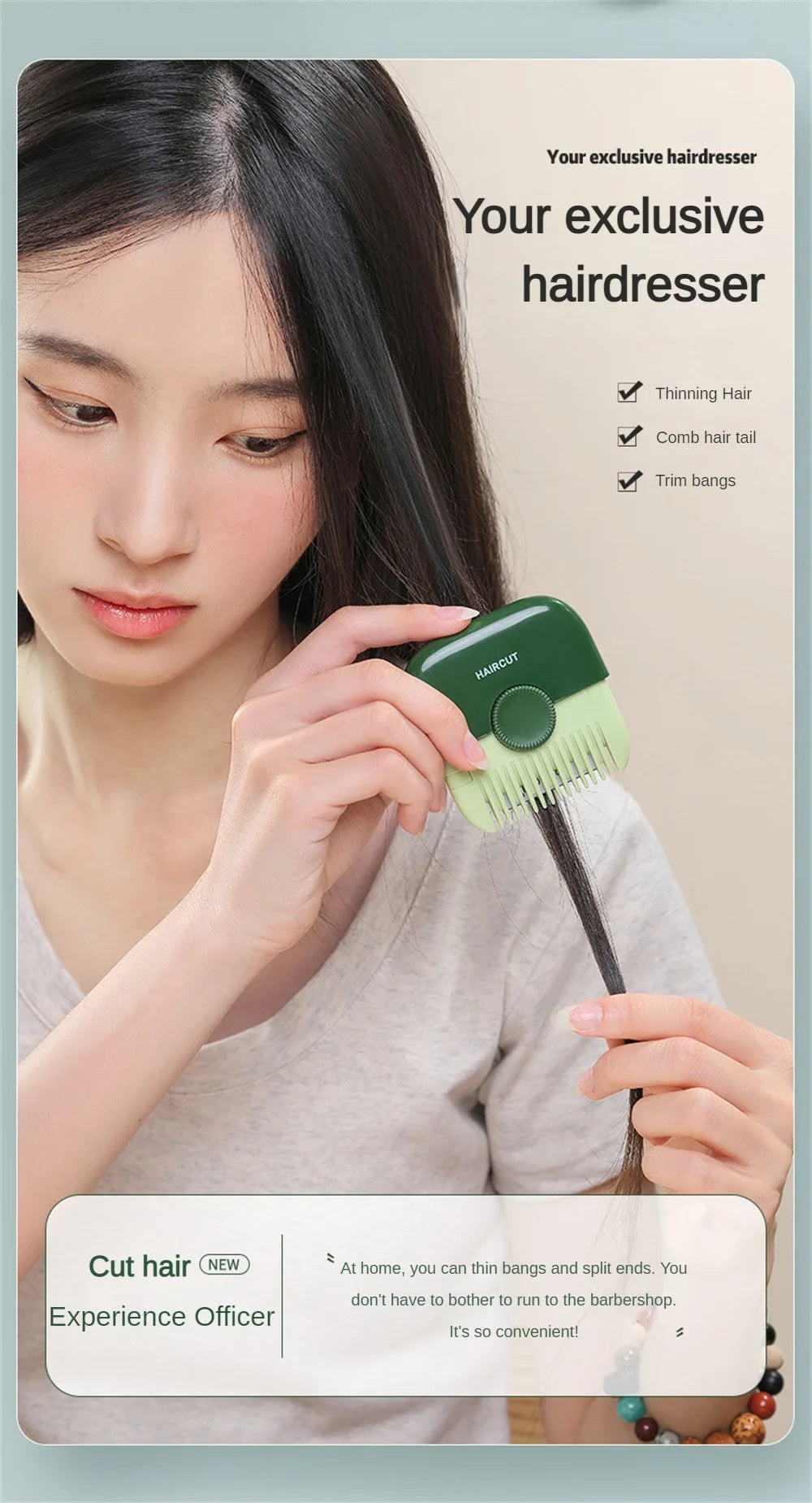 2-in-1-Baby-Haarschnitt- und Friseurkamm zum Trimmen von Pony und gebrochenem Haar, Pony-Trimmer, manuell, tragbar, für Kinder