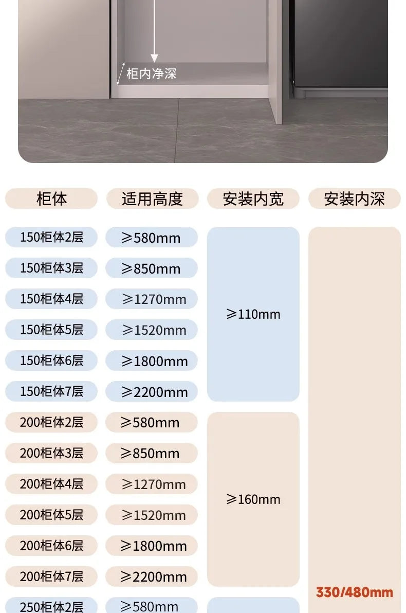 Seitlicher Zugkorb mit hohem Schrank, Kühlschrank-Fugenregal, extrem schmaler Snack-Schrank, Schublade, tiefe Küche, schmale Schränke