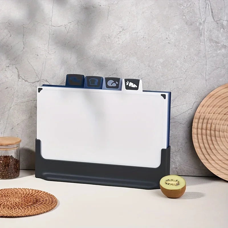 5 Stück/Set 4-Farben-Sortier-Schneidebrett mit Sockel, kann in der Spülmaschine gereinigt werden, geeignet für Küche, Outdoor, tragbar