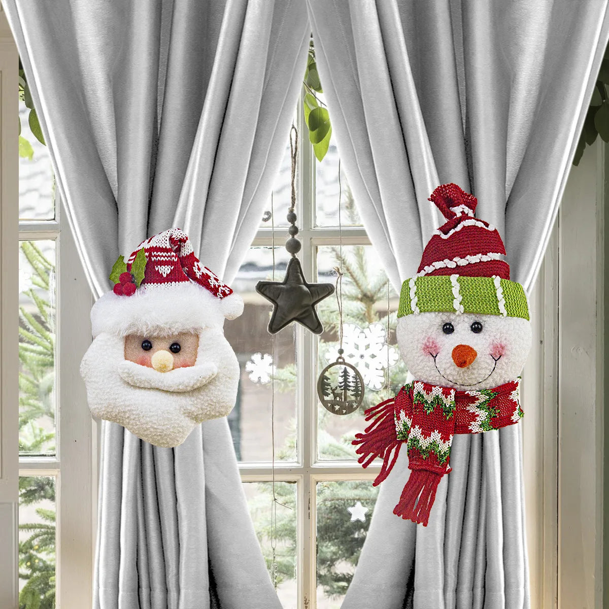 Weihnachtsvorhang-Raffhalter, Weihnachtsmann, Schneemann-Design, Vorhang-Clips, festliche Feiertagsdekoration für Fenster und Türen