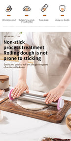 13,78 Zoll verstellbarer Nudelholz aus Edelstahl mit 4 abnehmbaren Ringen, Teigroller für Pizza-Keks-Backwerkzeuge