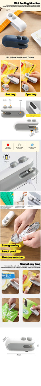 Mini-Versiegelungsmaschine, Schnittversiegelung, doppelt verwendbar, zum Versiegeln von Lebensmitteln, Artefakten, Snacks, feuchtigkeitsfreier Versiegeler, Druckknopf-Versiegelungsmaschine aus Kunststoff