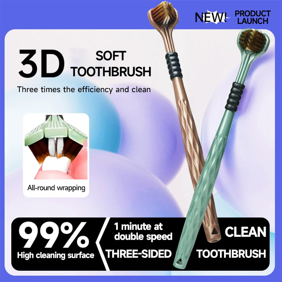 3D-Handzahnbürste Dreiseitige U-förmige weiche Zahnbürste für die umfassende Mundreinigung für Erwachsene (Farbe zufällig)