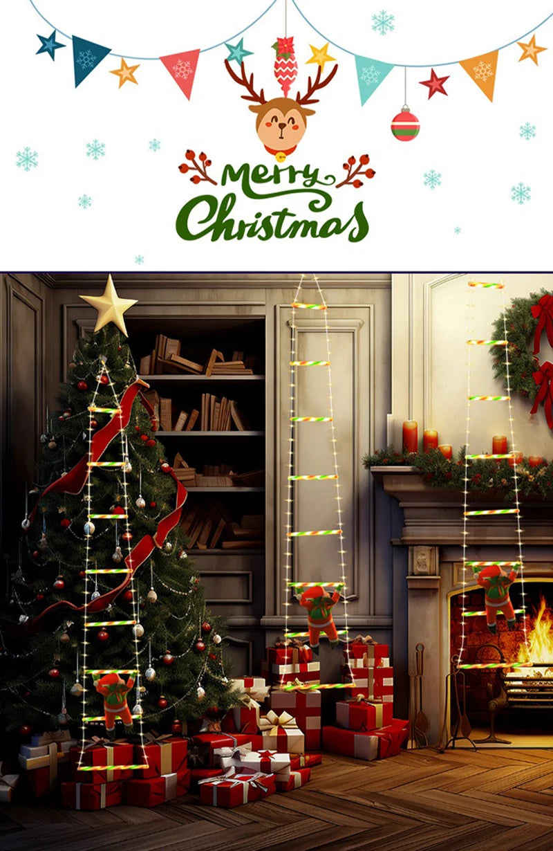 LED Weihnachtsdekorationen Feenlampe LED Leiterlampe mit Klettern Weihnachtsmann Zuhause Outdoor Weihnachtslicht Neujahr Ornamente s