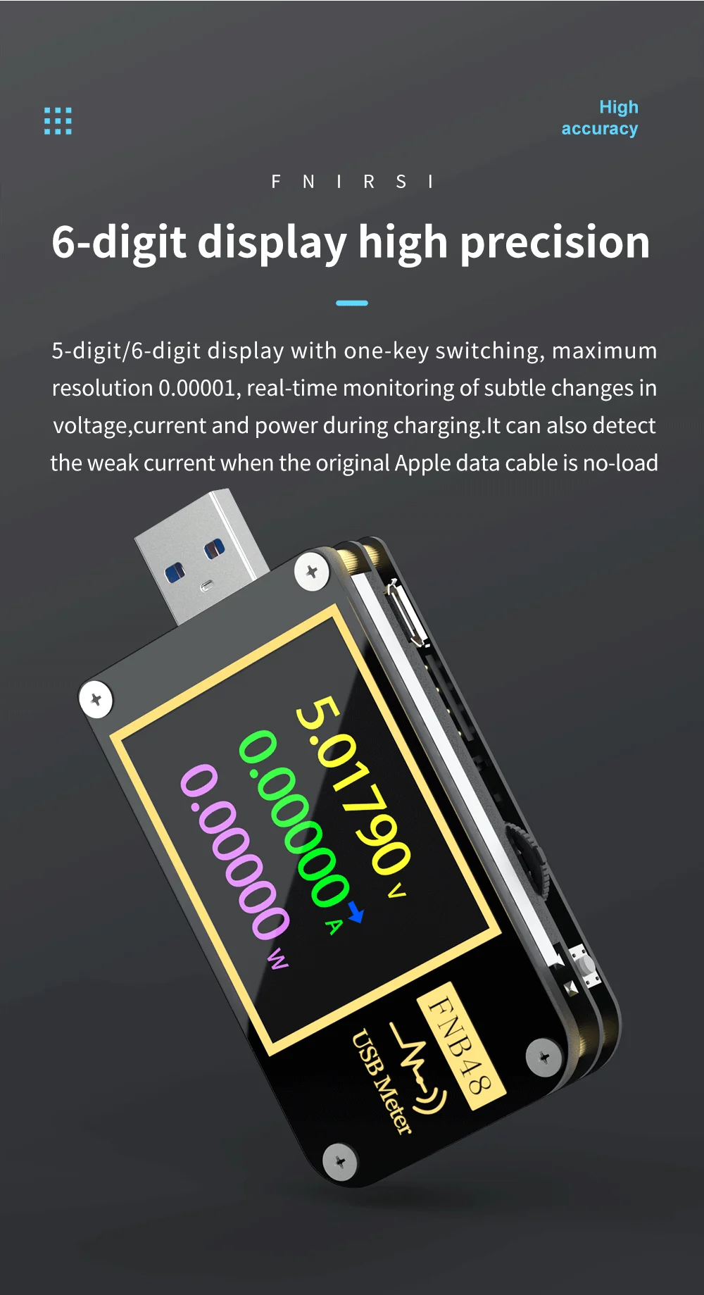 FNB58 USB-Tester, Voltmeter, Amperemeter, Typ C, Schnellladungserkennung, Auslöser, Kapazitätsmessung, Welligkeitsmessung