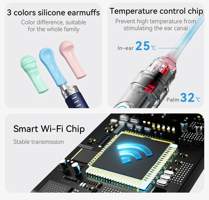 Verbesserter intelligenter visueller Ohrenschmalzreiniger mit Kamera, 800 W HD-Endoskop, multifunktionales visuelles Ohrreinigungswerkzeug, inklusive Stauraum