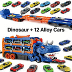 Dreiteiliger Dinosaurier-Spielzeuglaster – Sechs Miniatur-Automodelle aus Metalllegierung