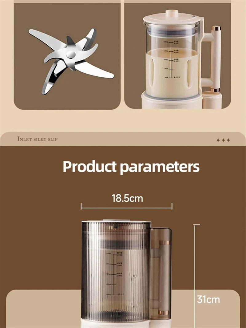 BALASHOV Multifunktions-Smoothie-Maker mit automatischer Sojamilcherhitzung, Eiswürfelrührfunktion und Saftzubereitung – Leiser Betrieb, Digitalanzeige