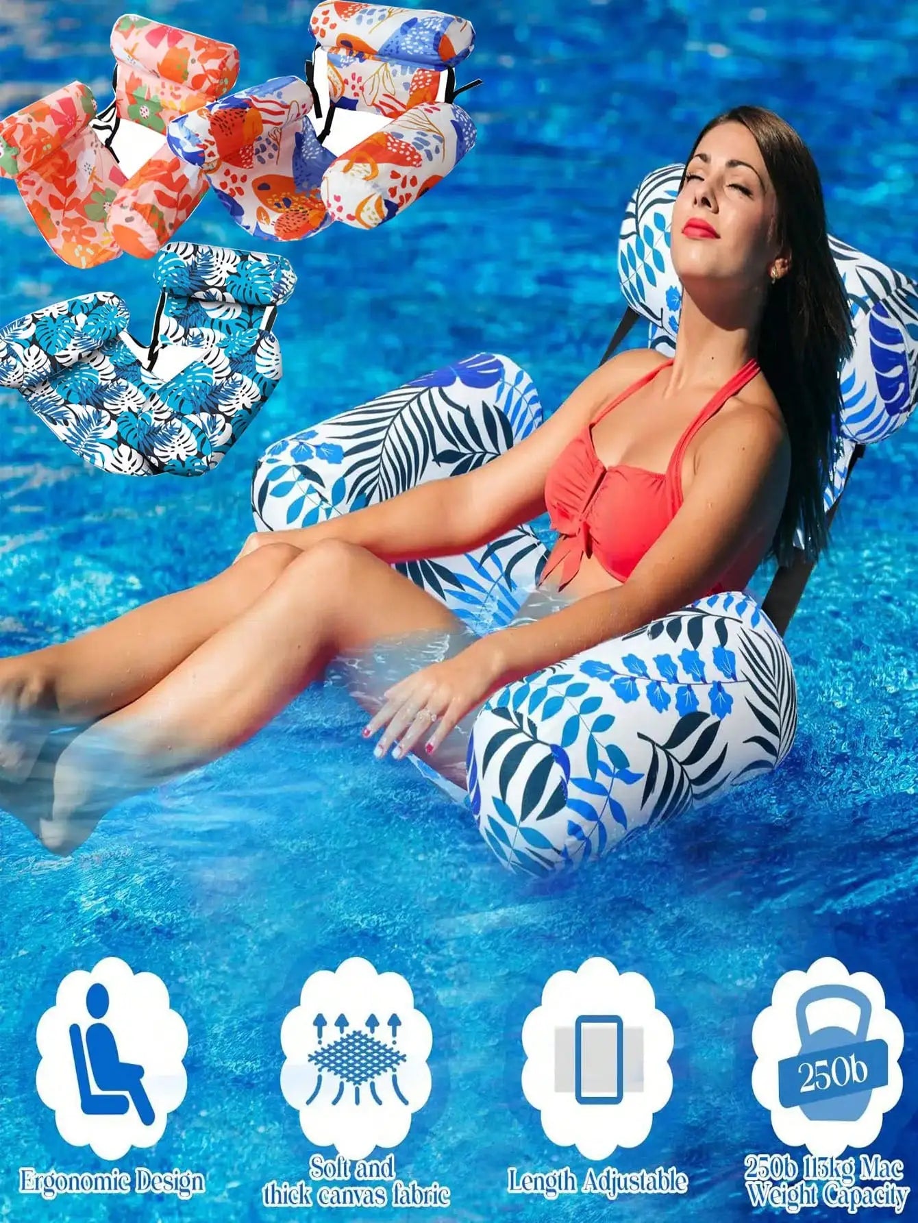 Aufblasbare Pool-Luftmatratze mit Armlehnen – PVC, Schwimmliege für Erwachsene, 10 Designs