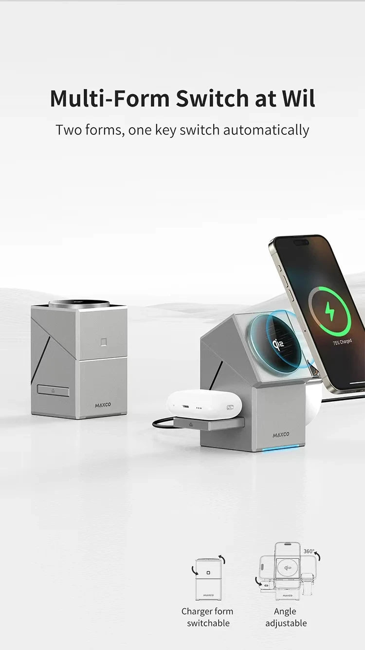 Qi2 3-in-1 Wireless Ladestation 15W – Magnetisch, für iPhone, Apple Watch & AirPods, CE