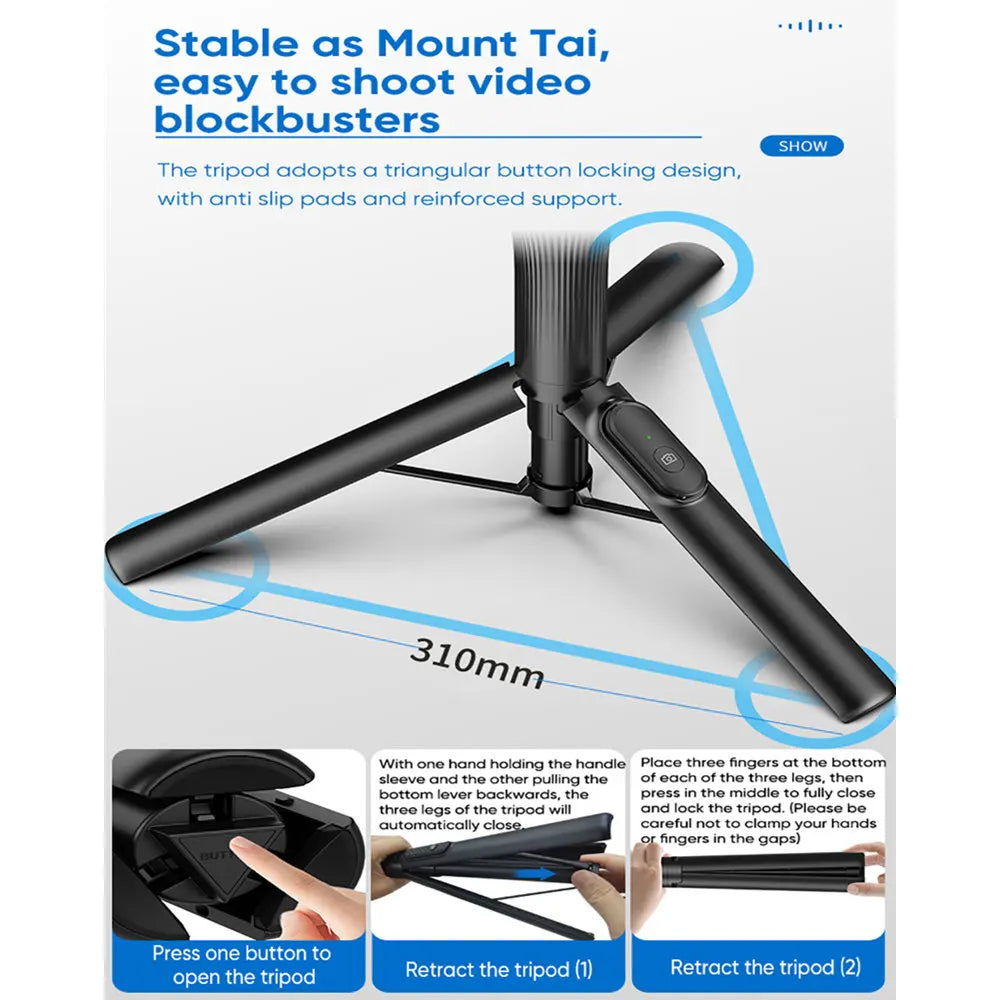 VRIG Magnetisches Selfie Stick Stativ – 1,5m, MagSafe, Bluetooth-Fernbedienung | iPhone & Android