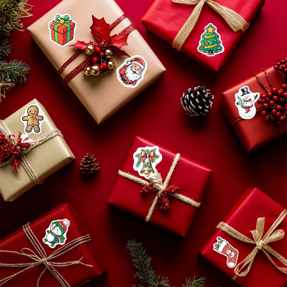 500 stücke Laser Cartoon Weihnachten Aufkleber Weihnachten Geschenk Verpackung Label Aufkleber Belohnung Aufkleber Sammelalbum Schreibwaren, 1"