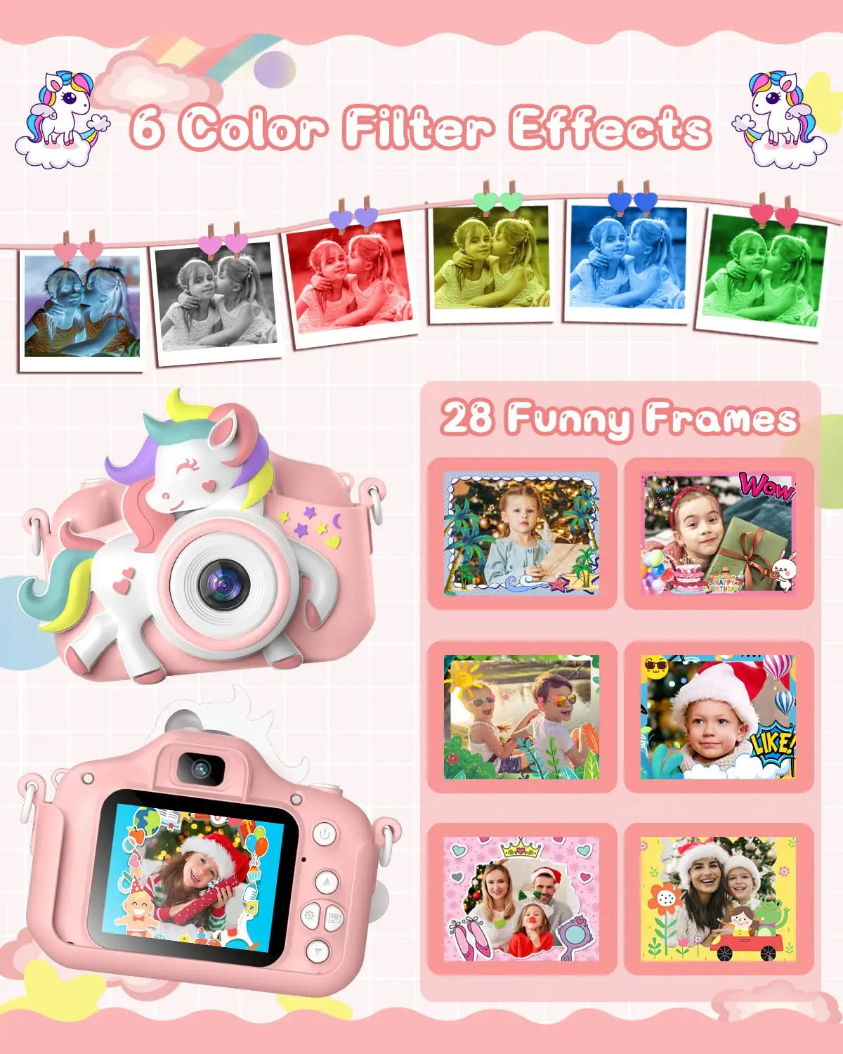Mini-Kamera für Kinder, 20,0 MP, 1080P, HD-Digitalkamera, 2,0-Zoll-Bildschirm, Camcorder-Spielzeug mit 32-GB-Karte für Geburtstagsgeschenke im Alter von 6–12 Jahren