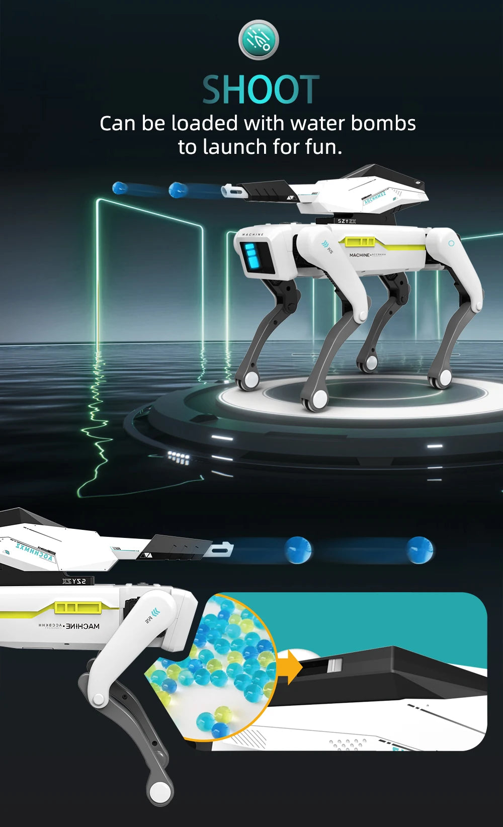 Teeggi Multifunktions-RC-mechanischer Hund, elektrischer RC, intelligenter Roboterhund mit Revolver, Lernspielzeug, bionisches intelligentes Roboter-Spielzeug, Geschenk