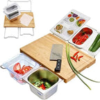 2025 erweiterbares Bambus-Schneidebrett-Set mit Tabletts und Box für die Küche, Saft-Trog, Schneidebrett-Werkzeuge, die gehackte Lebensmittel aufbewahren