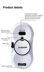 DIVEDEER Weißer/schwarzer Fensterputzroboter, elektrischer Fensterputz mit hoher Saugkraft, doppelseitiger Glasstaubsauger, Wasserspray