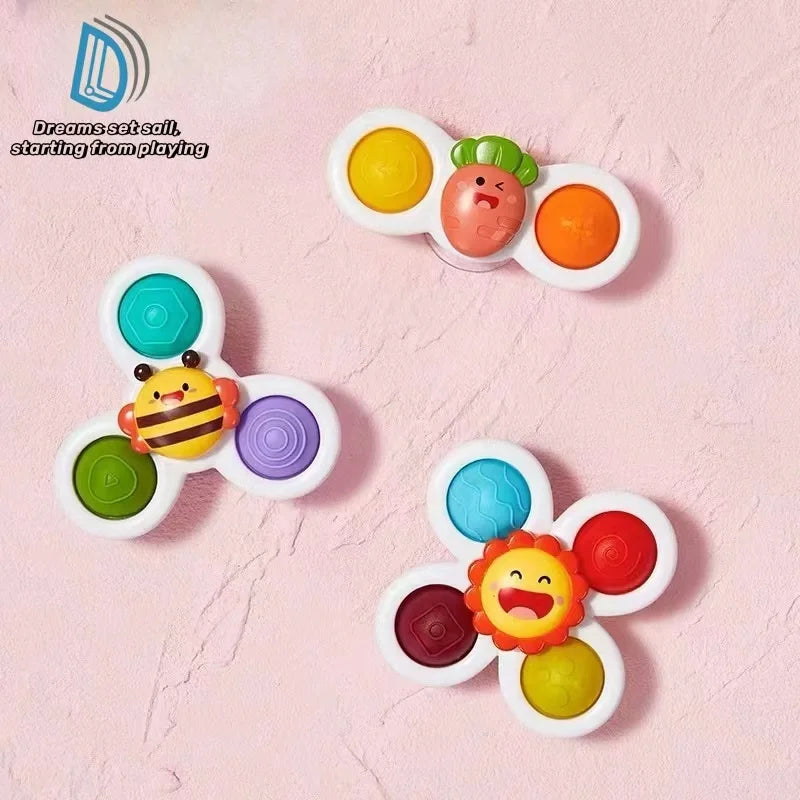 3Pcs Cartoon Insekt Zappeln Saugnapf Spinner Spielzeug Set Pädagogisches Rotierenden Rassel Baby Bad Spielzeug für Kinder