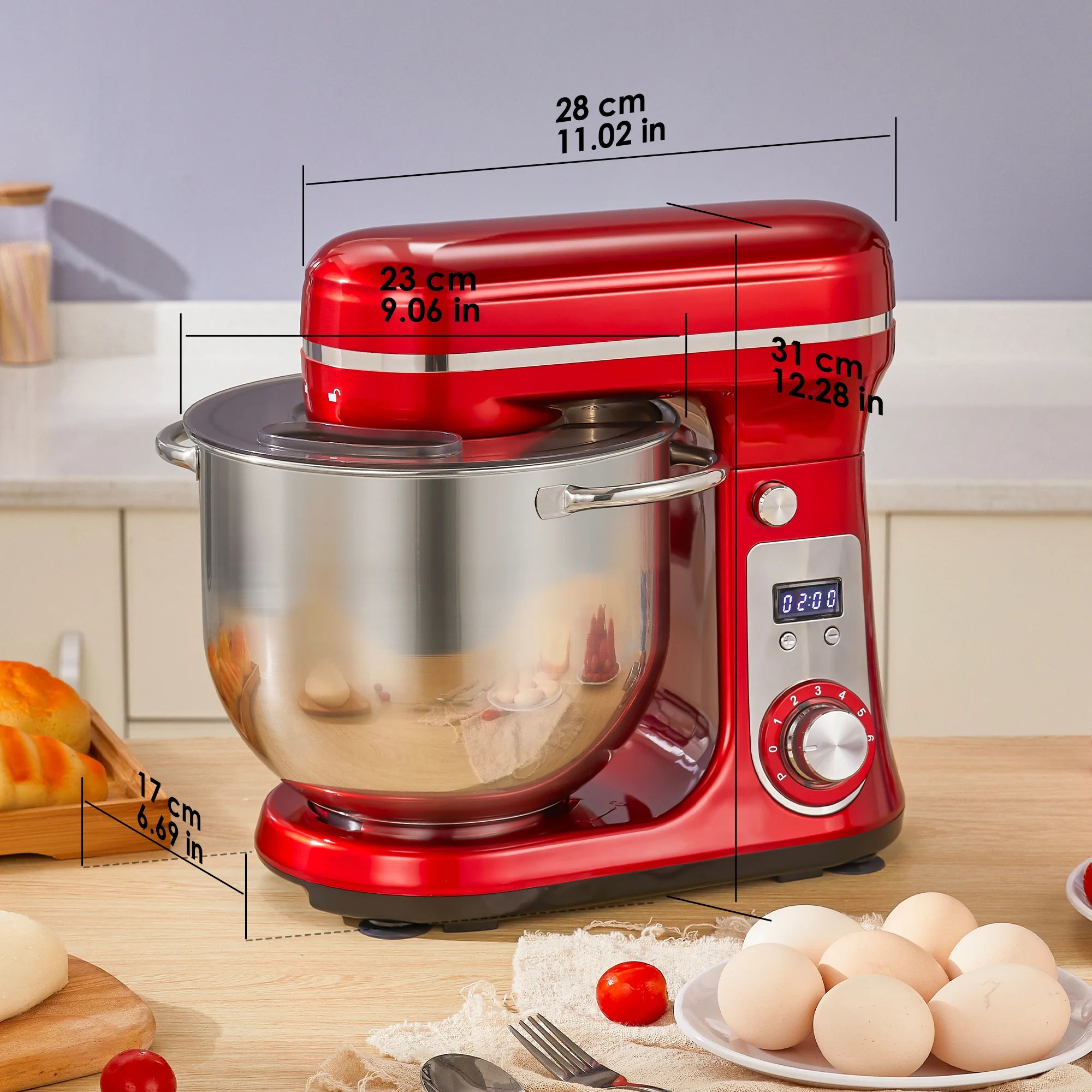 BioloMix Küchen-Lebensmittel-Standmixer, Mixer, leiser Motor, Sahne-Ei-Schneebesen, Peitsche, Teigkneter, 6 Geschwindigkeiten, 1200 W, 6 l, DC