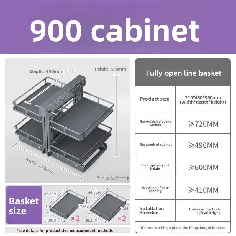 Eckkorb, Küchenschrank, komplett ausziehbar, Aufbewahrungsregal mit zwei Schubladen, Eckkorb