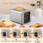 OMESER Küche Edelstahl Zwei Scheiben Toaster Touchscreen Hause Automatische Brot Toaster Frühstück Maschine 6 Bräunungsstufen
