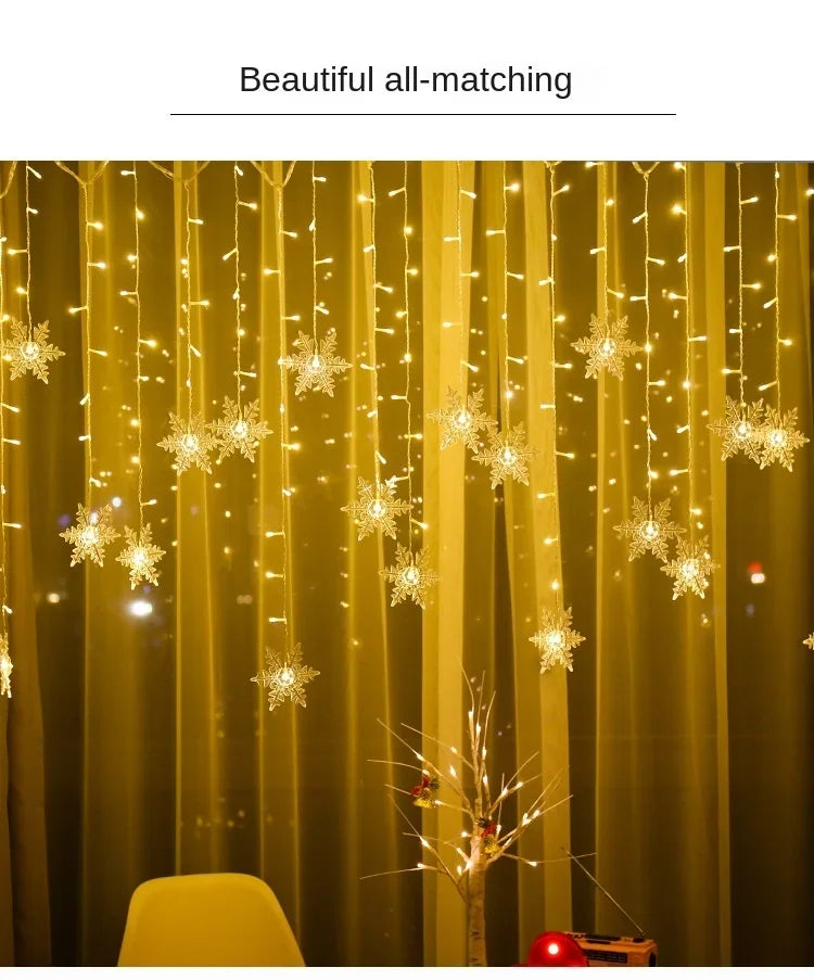 3,2 m lange Weihnachts-Schneeflocken-Vorhang-Lichter – blinkende LED-Lichterkette, wasserdicht für Urlaub, Party, Hochzeit, Weihnachtsbaum-Dekoration
