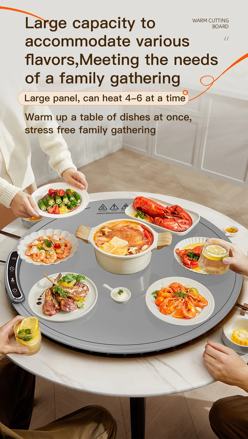 TINSOL Elektrisches Heizplatte für Lebensmittel, tragbares, zusammenklappbares Heiztablett mit 8 Temperatureinstellungen, thermostatisches Lebensmittel-Heizkissen