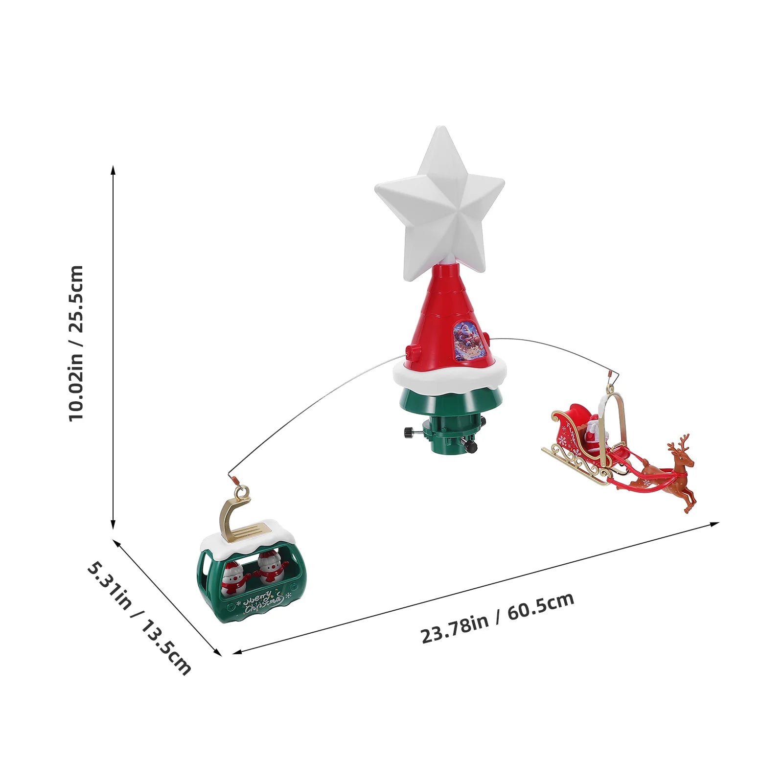 Rotierender Weihnachtsbaumspitze, musikalischer, leuchtender Weihnachtsbaumstern mit Weihnachtsmann-Rentierschlitten und beleuchtetem Sternenoberteil für Schneemänner