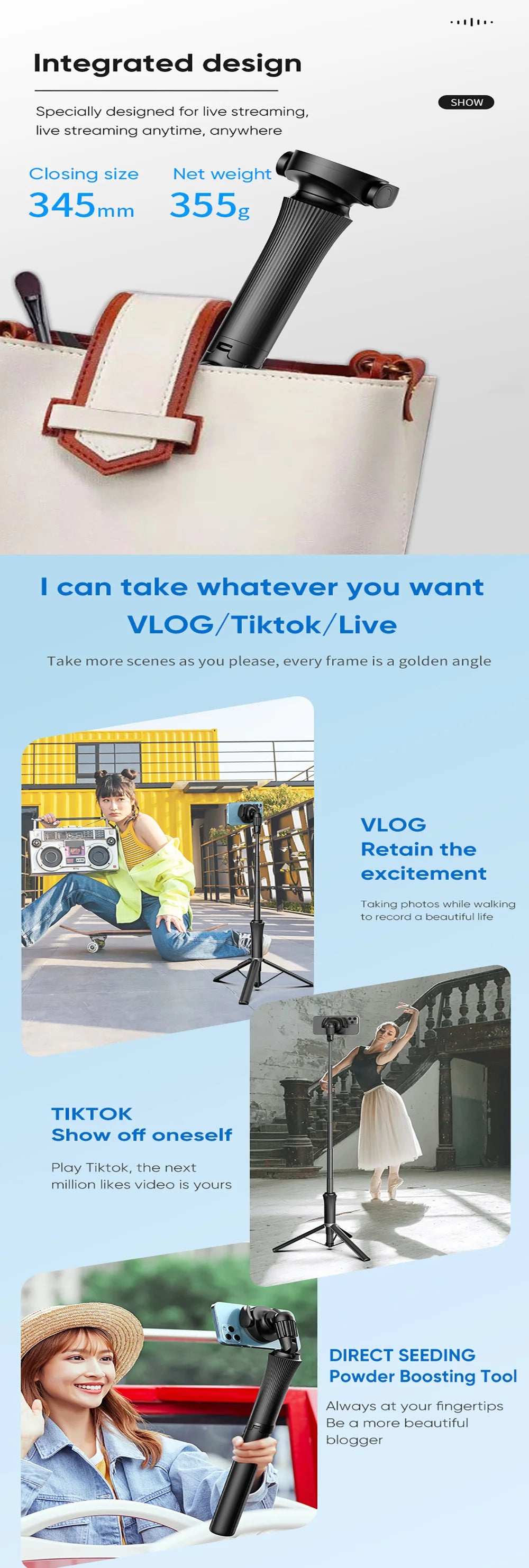 VRIG Magnetisches Selfie Stick Stativ – 1,5m, MagSafe, Bluetooth-Fernbedienung | iPhone & Android