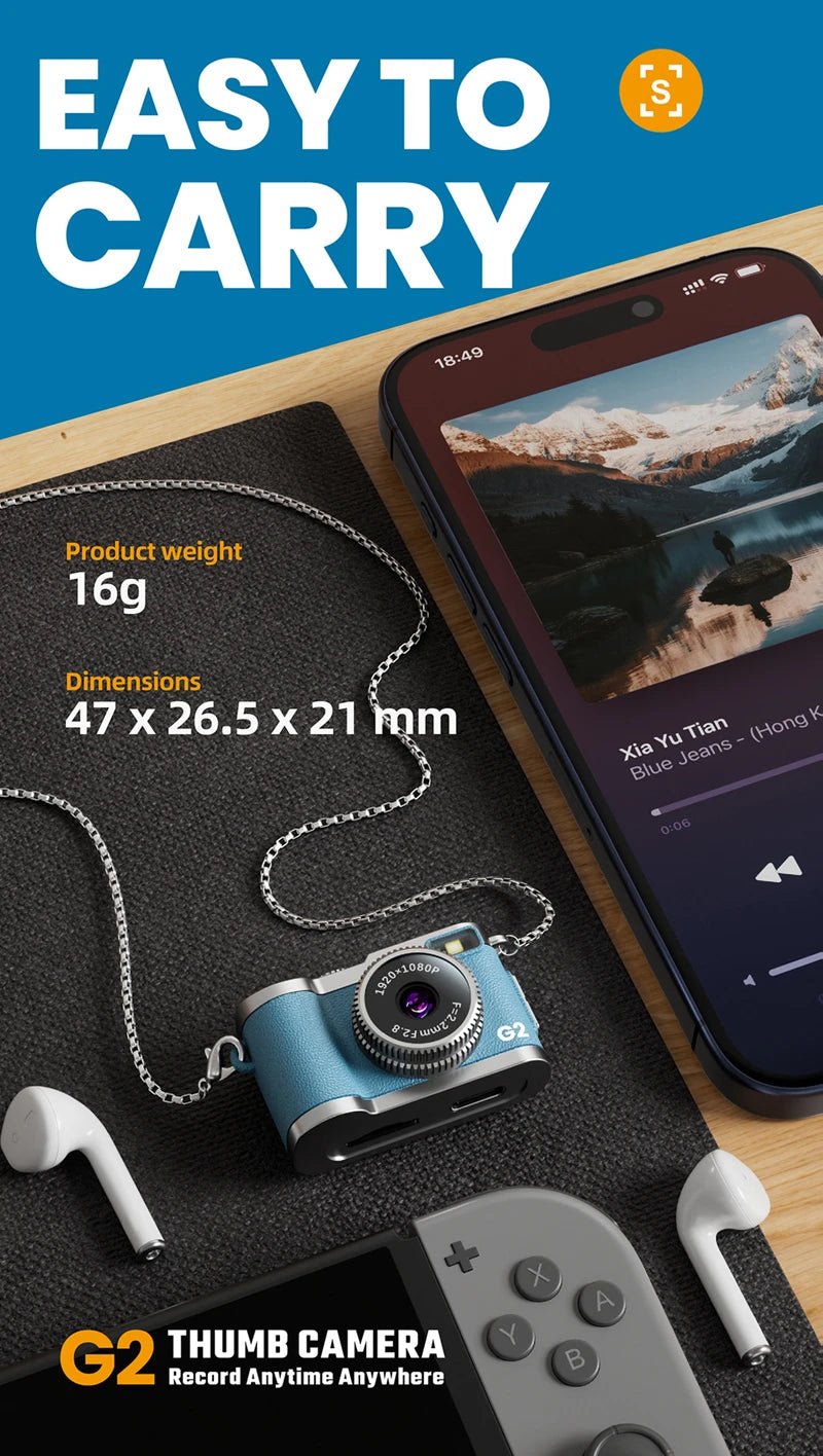 Mini-Daumenkamera, Retro-Digitalkamera, 1080P, Video, tragbar, Reise-Vlog, Anti-Shake-Kamera, unterstützt SD-Karte mit Bildschirm für Kinder