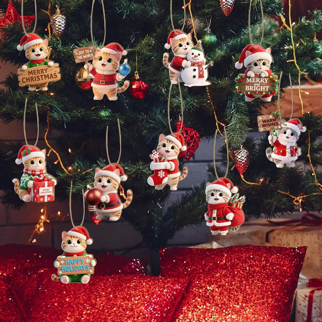 2D Flache 12 Stück Weihnachts-Holzanhänger Kreative süße Katze Mottoparty-Dekorationen Weihnachtsbaum-Anhänger Festliche Lieferungen