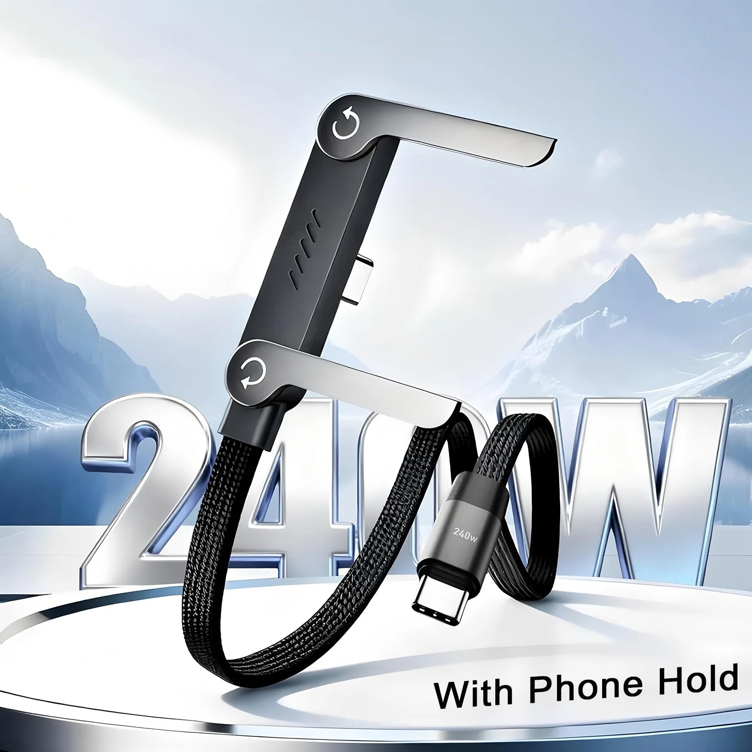 240 W Schnellladung, faltbarer Handyhalter, Datenkabel, mehrere Winkeleinstellung, stoppfreies Laden, Telefonhalter, PD-USB-Kabel