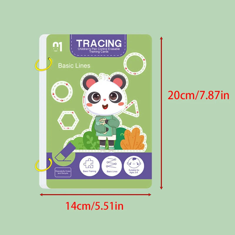 Wiederverwendbares Kinder-Arbeitsbuch-Set mit 34 Seiten und löschbarem Stift – Frühes Lernen der Entwicklung von Schreib- und Zeichenfähigkeiten, Lehrbücher für das Stiftkontrolltraining, innovatives Lernen – perfekt