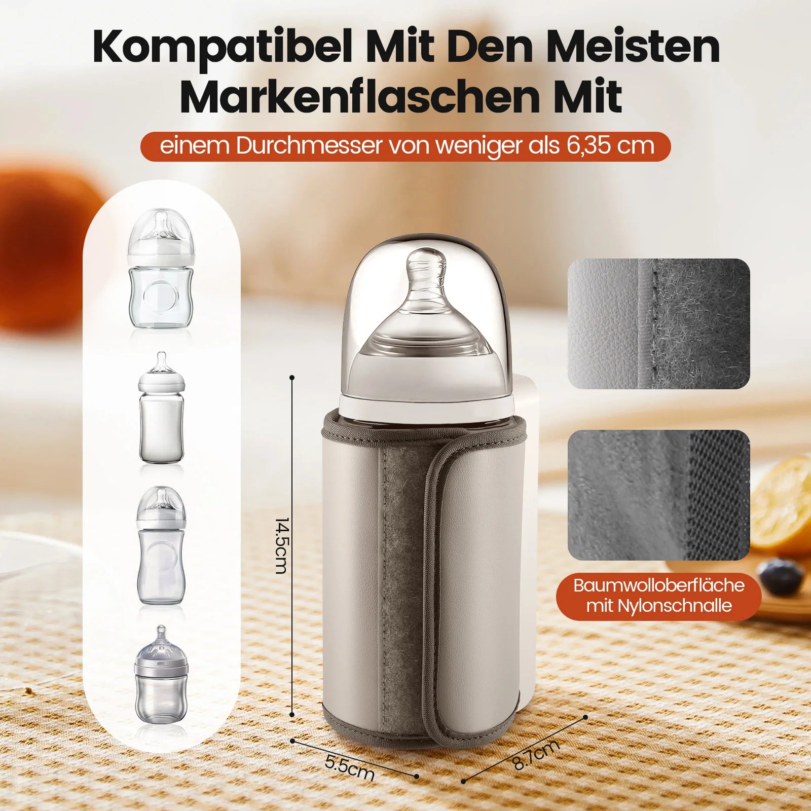 Rbefeuly Tragbarer Flaschenwärmer 6000mAh – USB, 48h Warmhalten, Temperaturkontrolle, Weiß