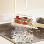 Multifunktionaler Abflusskorb für Obst und Gemüse, Waschsieb, Korb mit Deckel, Lebensmittelfrisch, Organizer, Aufbewahrungsbox, Küchenhelfer