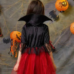 Halloween Kostüm Mädchen – Vampir-Teufel-Prinzessin, Schwarz-Rotes Tüllkleid mit Zubehör
