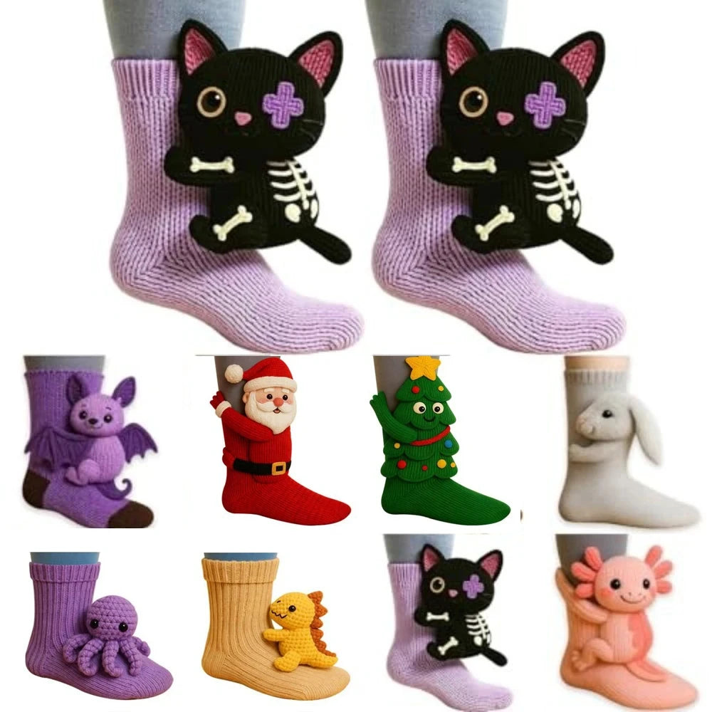 Neue 3D Stricken Tier Socken Hand Gehäkelte Doppel Schicht Neuheit Boden Socken Anti-Schweiß Warme Winter Socken Erwachsene Kind weihnachten Geschenk