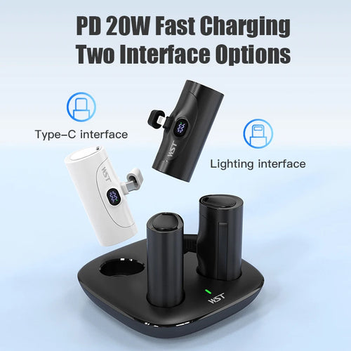 4 x 5000 mAh Mini-Powerbank mit Ladestation, tragbar, PD 20 W, Schnellladegerät, Powerbank für iPhone 16 x Samsung Xiaomi Poverbank