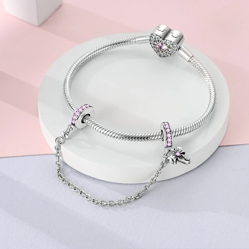 Rosa Charms Original 925 Sterling Silber Herz Schleife Parfüm Flasche Charms Perlen Anhänger Fit Armband DIY Frauen Schmuck Machen