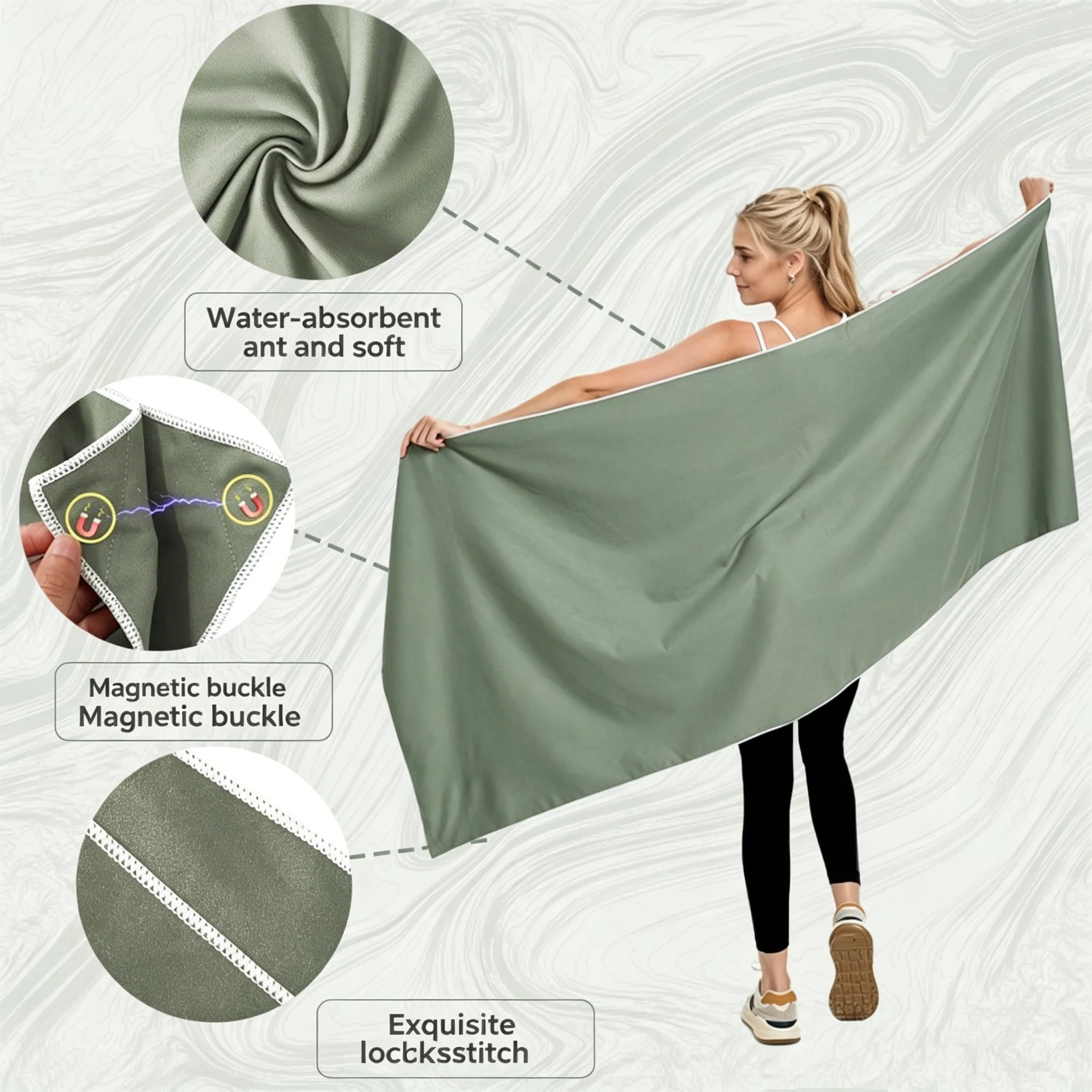Magnetisches Mikrofaser-Badetuch 190×76cm – Schnelltrocknend, mit Magnetverschluss, Strand, Pool & Reise