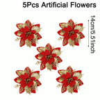 Weihnachts-Glitzerblumen, künstliche Blumen, Weihnachtsbaumschmuck für Zuhause, 2025, Baum-Anhänger, Ornamente, Navidad, Neujahr 2026, Geschenk